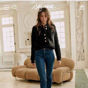 Sezane Lucas Jumper: Black with Gold Buttons: Size XS